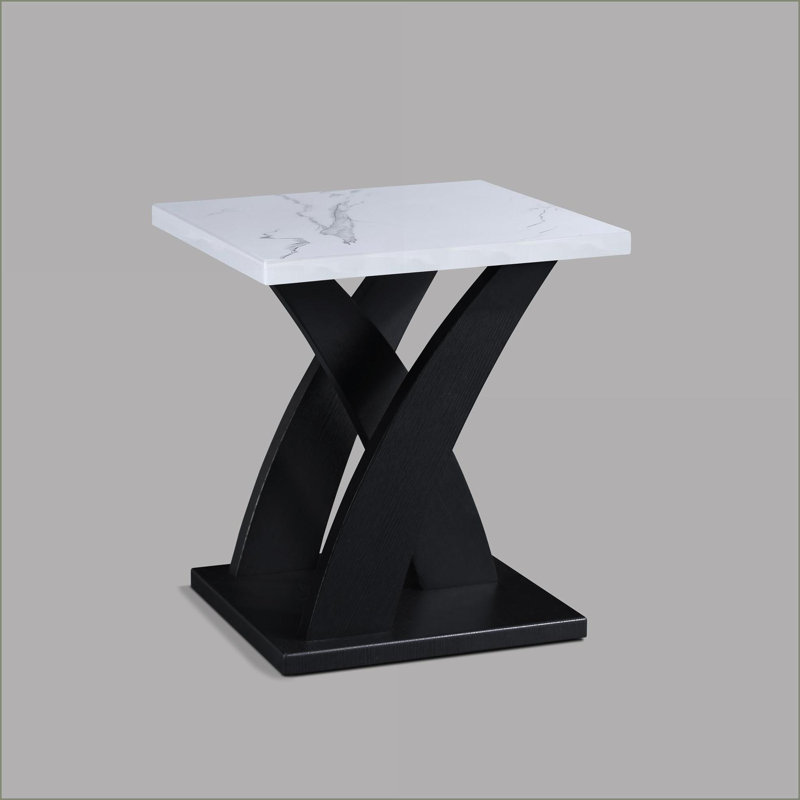 Table basse contemporaine noire et or avec 2 tiroirs de rangement - Centre de table de salon moderne