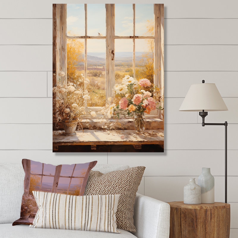Art floral rétro sur les prairies, vue de fenêtre 3, Toile tendue, 32" H x 16" W