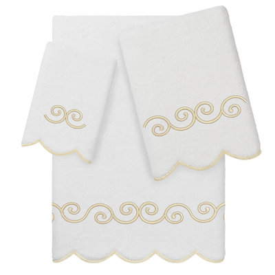  100% Turkish Cotton SYMMETRA Scallop 3PC Embellished Towel Set