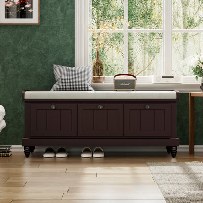 Classic Shoe Bench With Cushion And Three Drawers, Fluted Entryway Storage For Living Room, Hallways, And Entryway