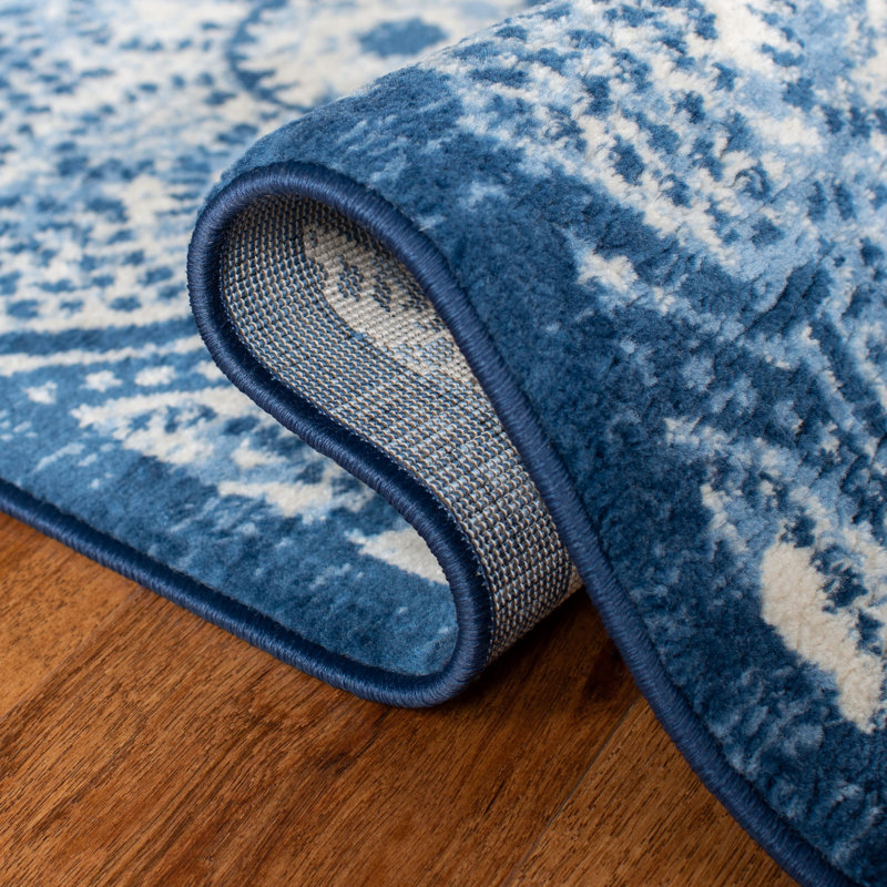 Tapis ikat bleu marine / crème Martha Stewart, Rond 4 pi
