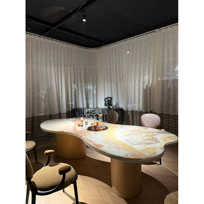 Table de salle à manger en chêne blanc avec plateau en marbre blanc Galaxy