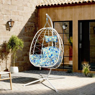 Chaise de hamac pour l'extérieur en osier avec coussin lavable