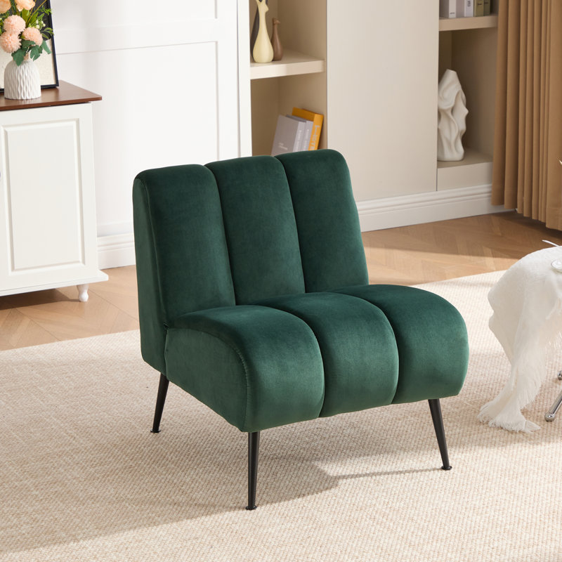 Fauteuil d'appoint rembourré capitonné sans accoudoirs, Vert