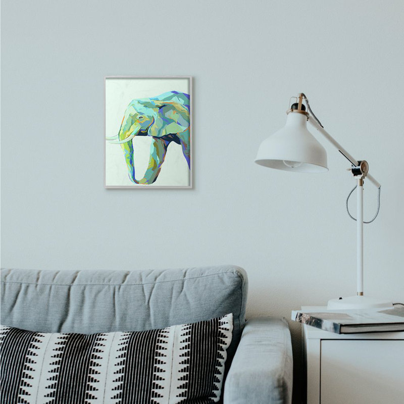 «Elephant Abstract Shapes Blue Green Animal Design» par Ziwei Li - impression d'art graphique, H 11 po x l 14 po