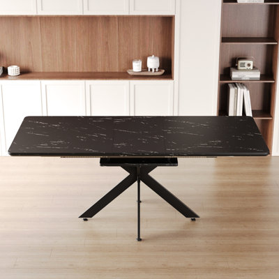 Table de salle à manger extensible de 62,4 po à 78,15 po. Style moderne pour diverses utilisations. Bureau lisse, pieds en métal, table facile à entretenir, style. Pièce idéale, fête, conférence. , Installation