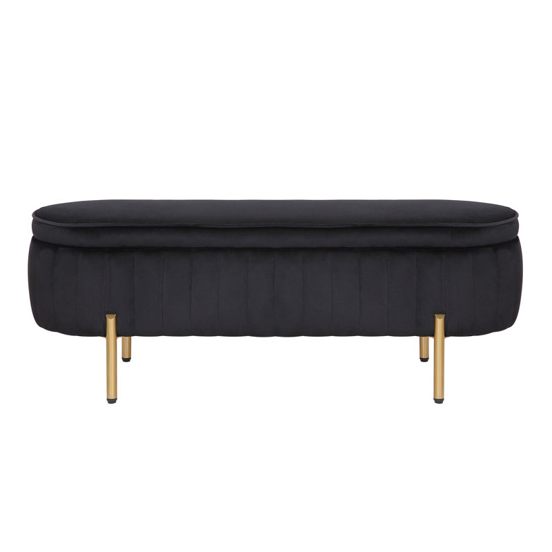 Banc de rangement avec repose-pieds Kronqui, Velours noir