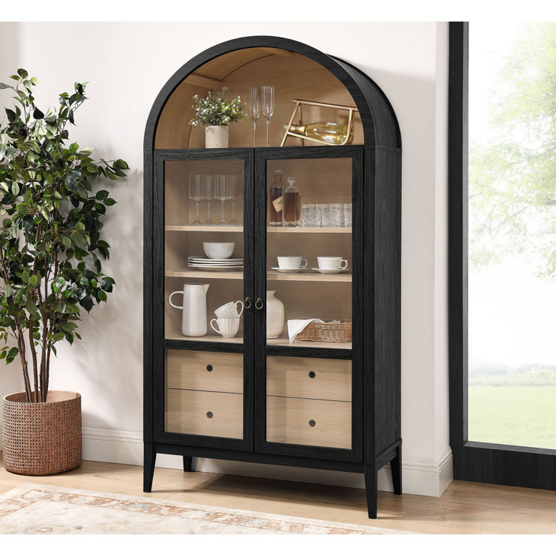 Vitrine de rangement arquée 74 po Nolan, Chêne noir