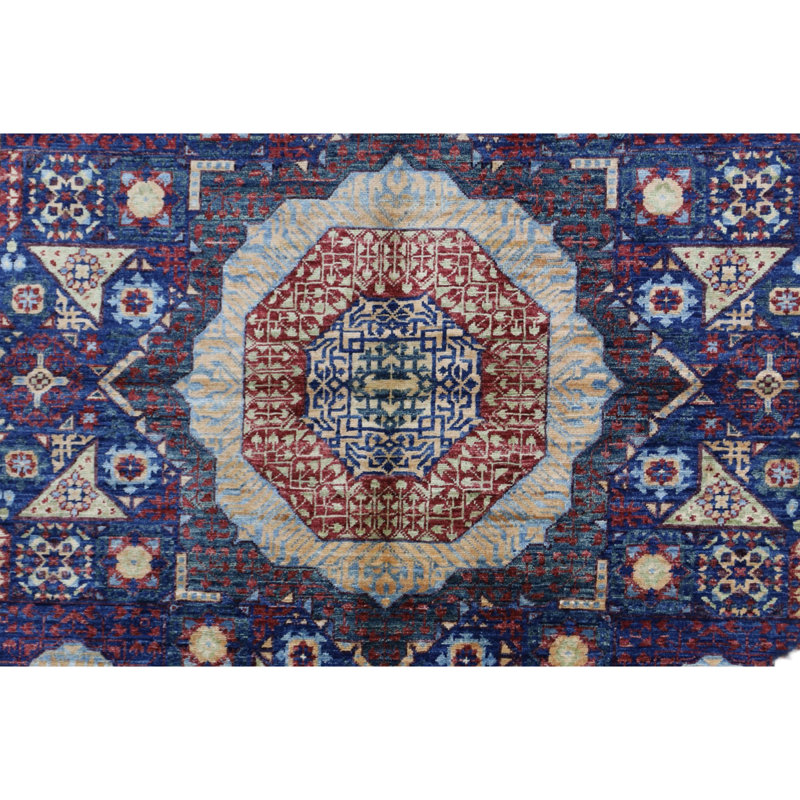 Tapis bleu marine de haute qualité noué à la main, Rectangle 7 pi 1 po x 8 pi 10 po
