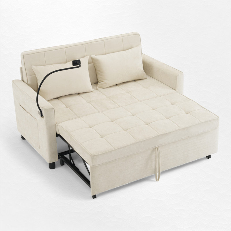 Canapé-lit gigogne escamotable avec ports USB, Beige