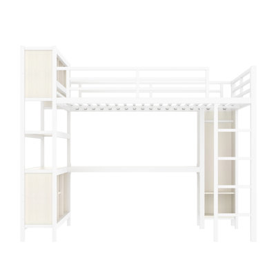 Heavy Duty Metal Loft Bed With Queen Size, L-Shaped Desk, Wardrobe And Storage Compartments, For Longevity Ideal Teenage Rooms