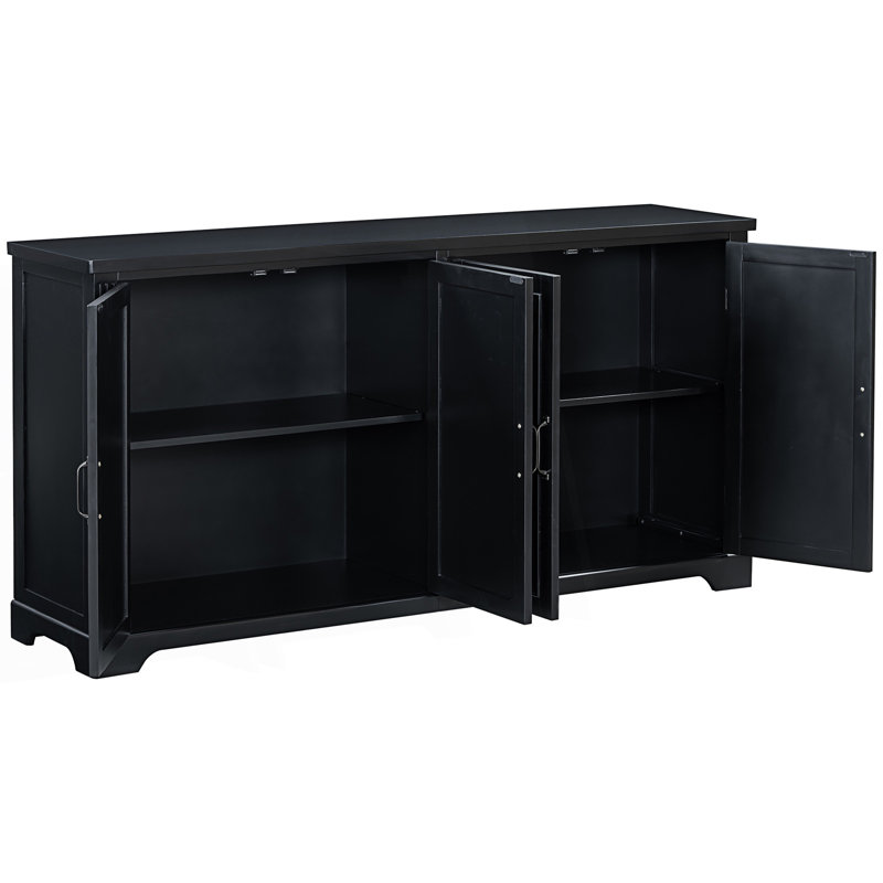 Accent Sideboard, American Country Style Sideboard With 4 Metal Handles, Black