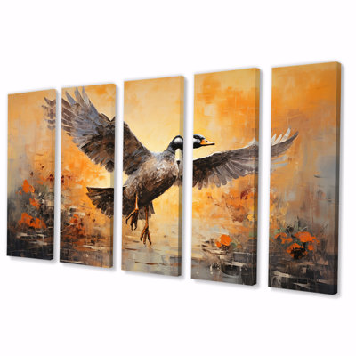 Vintage Duck Flight At The Pond III - Duck 5 Piece Wall Art Canvas
