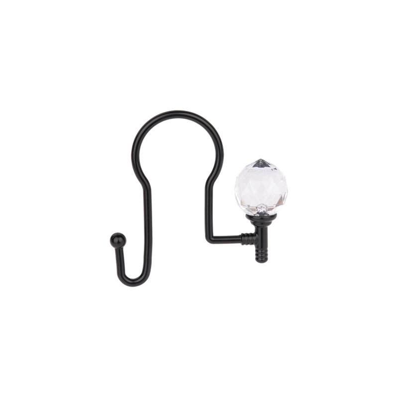 Matte Black Double Shower Curtain Hooks with Crystal Design