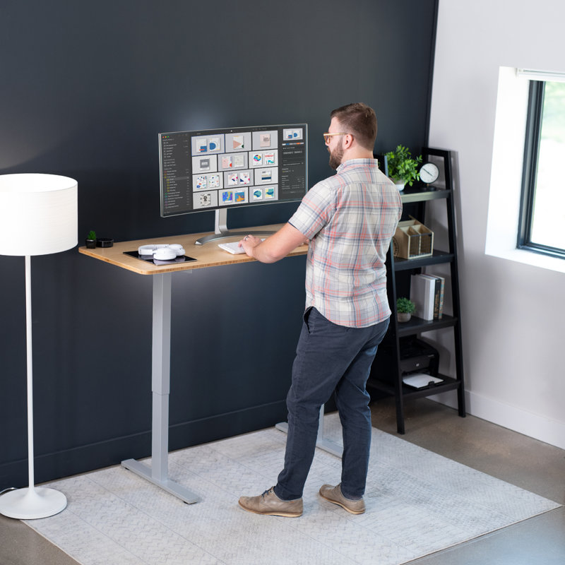 VIVO Single Motor Electric Desk with Push Button Memory Controller, Bamboo/Gray, 48.5" H x 60" W x 24" D
