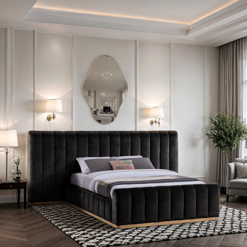 Amara Velvet Bed, Queen, Black Velvet