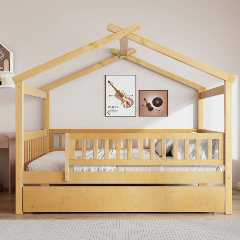 Lit en bois avec lit gigogne simple pour enfants, conception compacte et durable