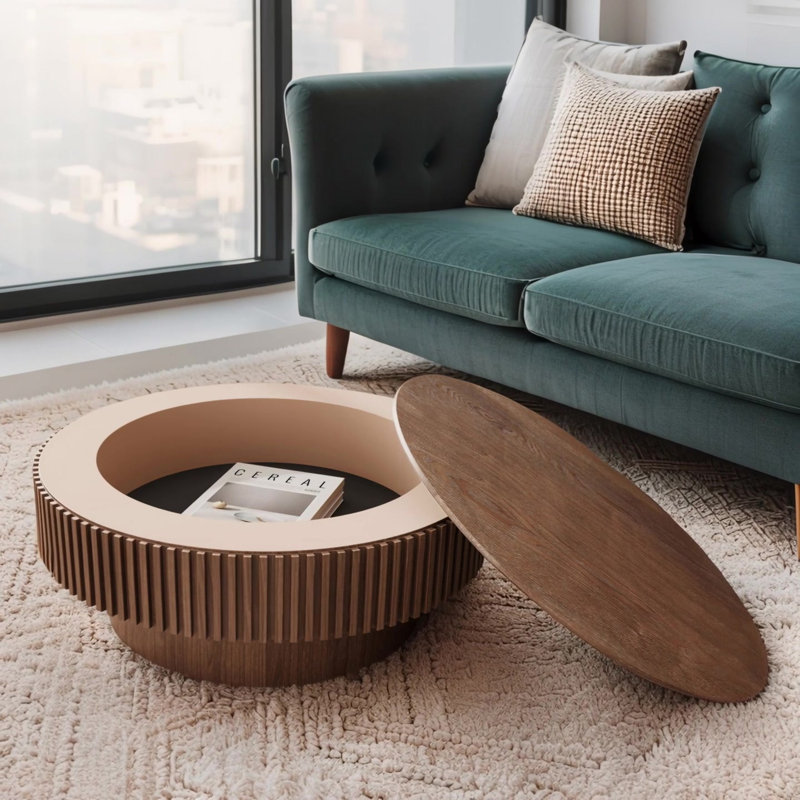 31.5'' Round Coffee Table with Storage, Natural
