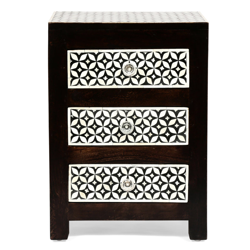 Table d'appoint 3 tiroirs en noyer foncé