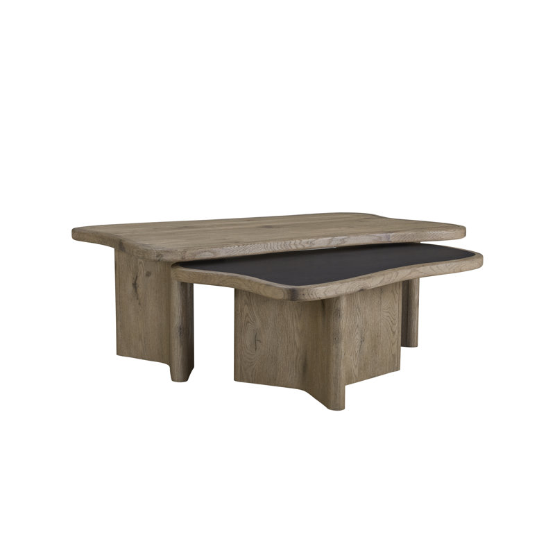 Zina Nesting Cocktail Tables (Set of 2) with Sculpted Design – English Knotty Oak Finish