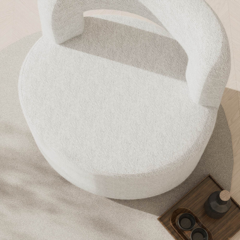 Teddy Accent Chair with Open-Back, 360°Rotating Base,, White Polyester