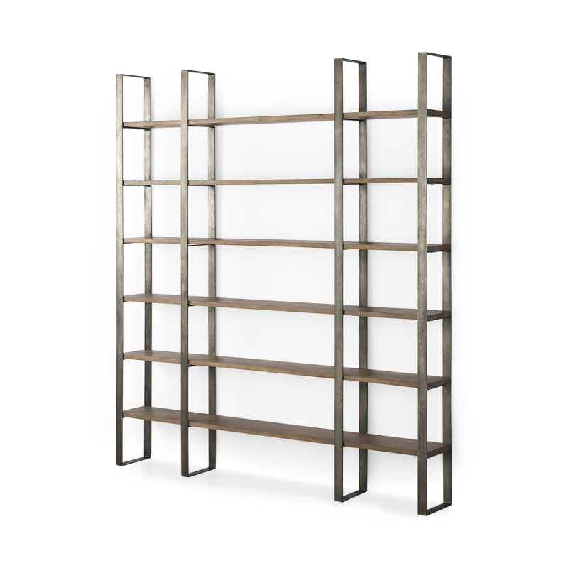 Tauton II 90" Bookcase, Antique Nickel/Medium Brown