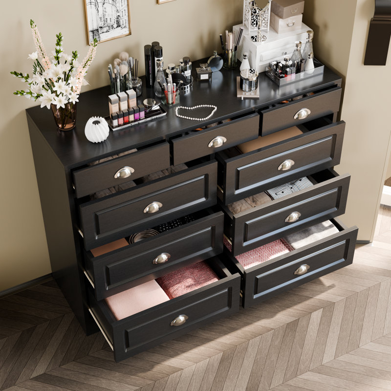 Commode double 9 tiroirs Atsuhisa, Noir, noir, noir, noir