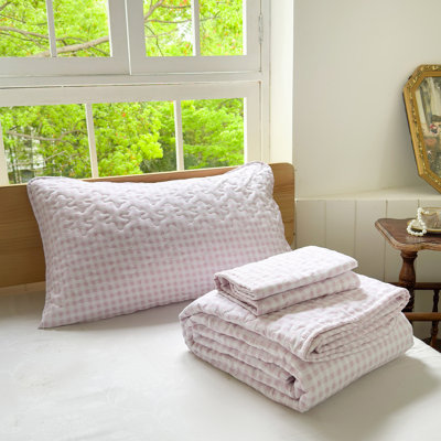 Gingham Quilt Set, Soft Pre-washed Microfiber Plaid Bedspread, Lightweight Checked Summer Quilt, Grid Bedding Coverlets for All Seasons