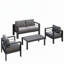 Ensemble de conversation moderne en aluminium 4 pièces pour patio, canapé 4 places avec coussins épais gris foncé et structure grise et table basse-368108622-368108617