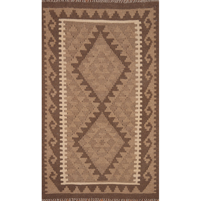 Tapis brun en laine réversible Kilim 3 x 4