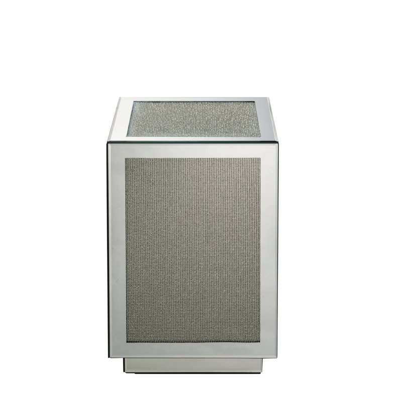 Table décorative en miroir avec faux diamants - hauteur 20 po, carré 12 po, argent, composite en métal carré accentué P 12 po x l 12 po x H 20 po, synthétique