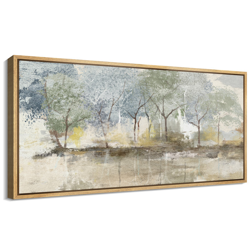 Rustic Abstract Forest Landscape Extra Large Framed Wall Art Oversized Canvas Print, Natural, 30" H x 60" W