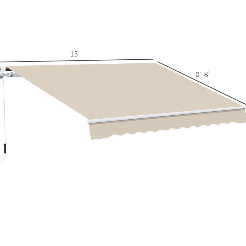 Auvent de terrasse rétractable 13 pi x 8 pi - beige. Et eau - tissu, cadre en aluminium. Manivelle silencieuse. Options applicables sur plusieurs surfaces. Parasol réduisant la chaleur pour balcon. Emplacement polyvalent