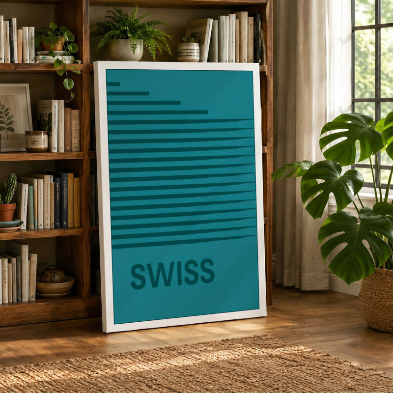 Swiss Modernism Minimalist 1 Piece Wrapped Canvas Wall Art, 36x24 - 91.4 x 61.0 cm, Cream Border