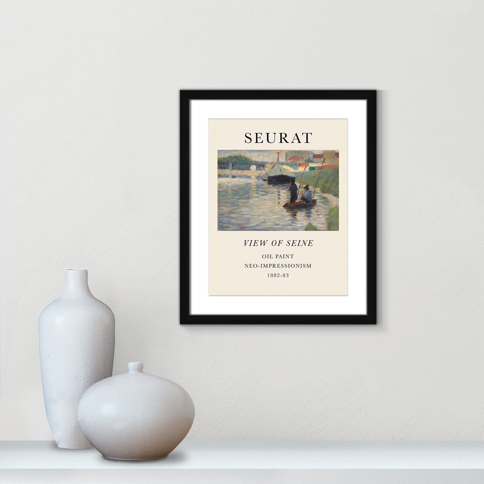 Old Masters Collection "View of Seine" Print, Black Single Picture Frame, Yes, 19" H x 16" W x 1.25" D