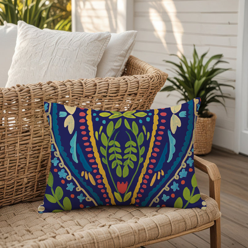Housse et insert de coussin d'extérieur Juan, Bleu, Floral 1