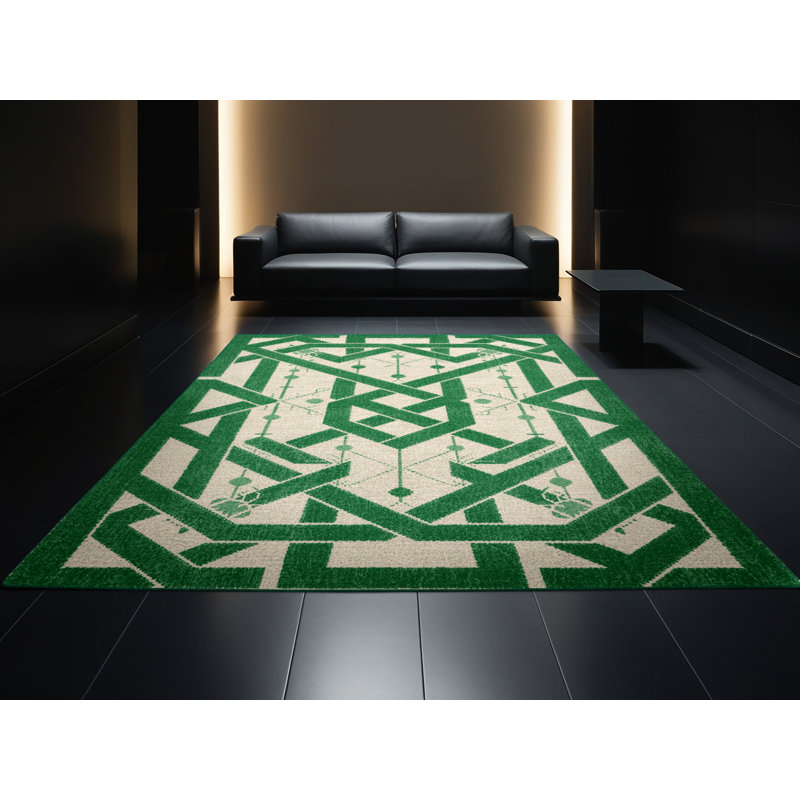 Soft Plush Feingold St Patties Modern & Contemporary Abstract Area Rug in Green – Green Binding, 5x8
