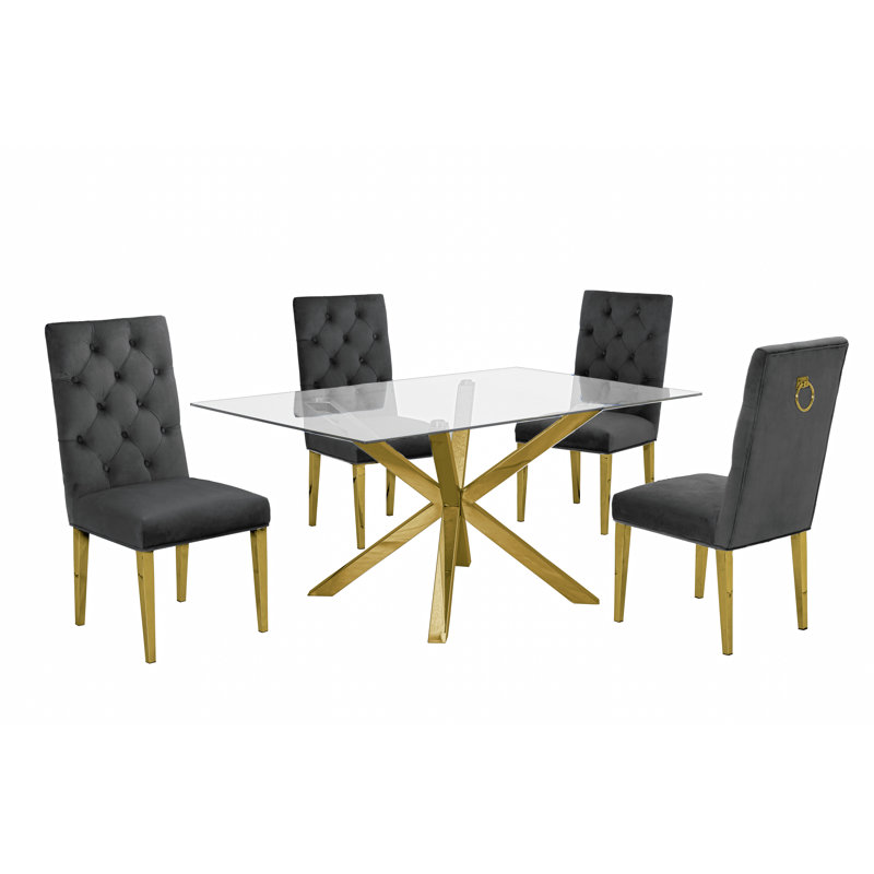 Ensemble repas pour 6 personnes Avalon, Gris foncé, 5 pièces : 1 table, 4 chaises