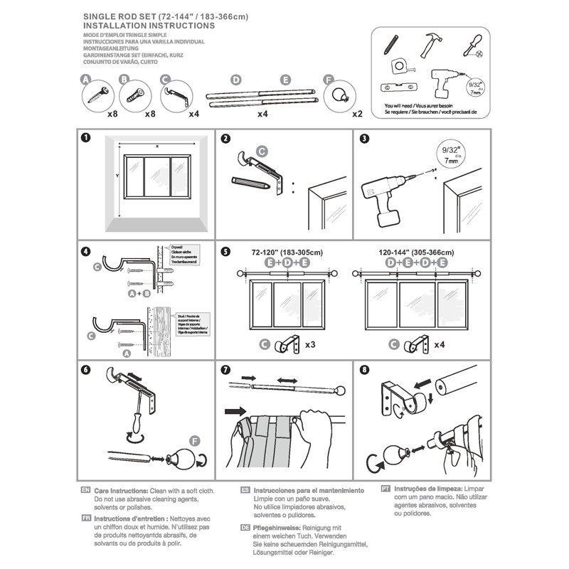 Igor Gold Iron Adjustable 1.125'' Single Curtain Rod, 72” - 144”