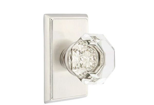 Emtek Privacy Interior Mortise Set w/ Rectangular Rosette & Old Town Knob (LH), Polished Nickel