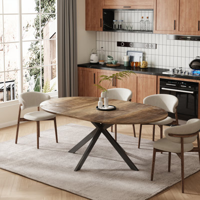 59-Inch Extendable Round Dining Table For Dining Room, 4-6 People Large Expendable Kitchen Dinner Tables