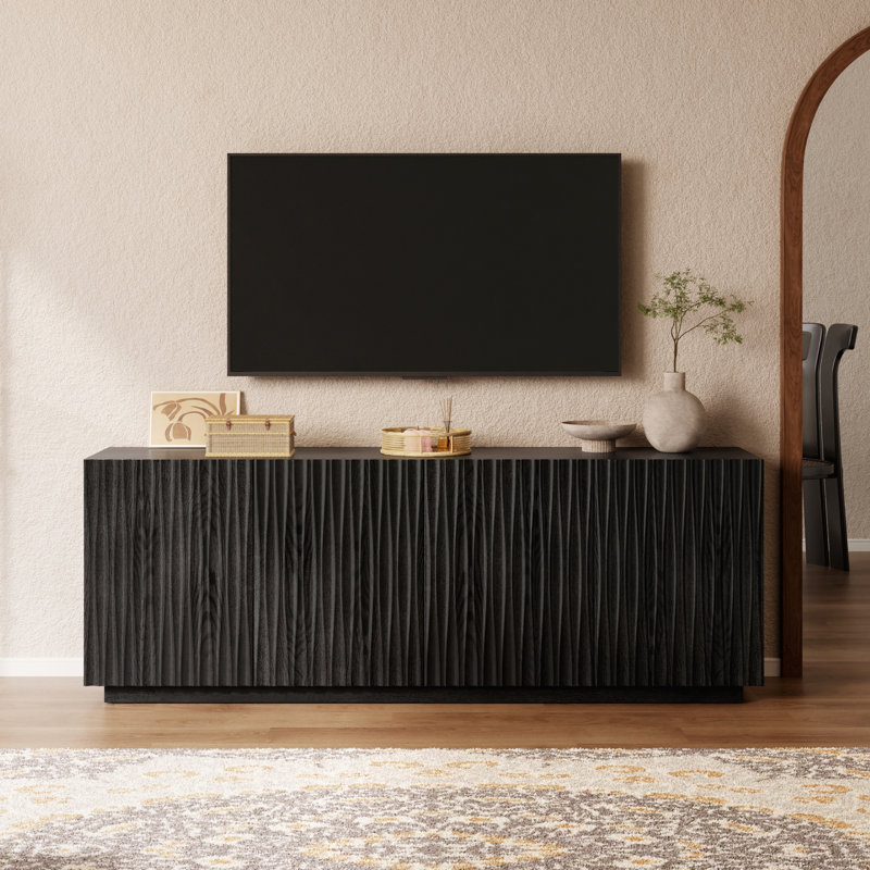 Fluted Mid-Century Modern Tv Stand With Soft-Close Doors, Fits Tvs Up To 75", Black
