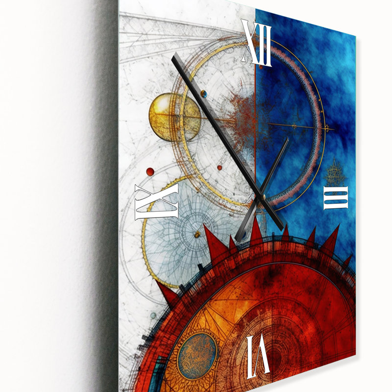 Horloge murale rétro vintage rouge et bleu - Minimalisme, H 32 po x l 24 po x P 1 po