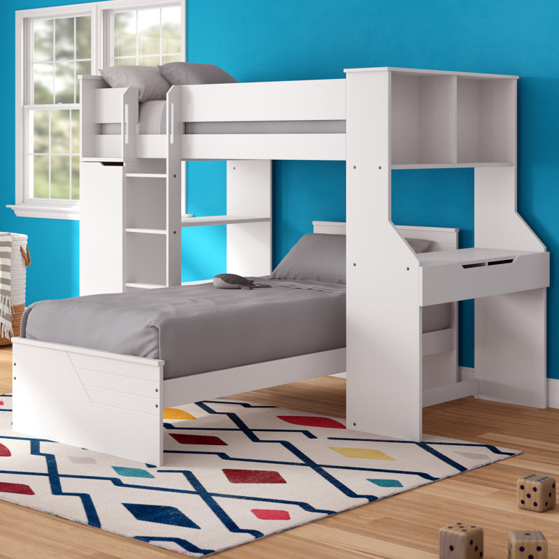 Aerika Transitional Twin Loft Bed with Desk and Wardrobe in White