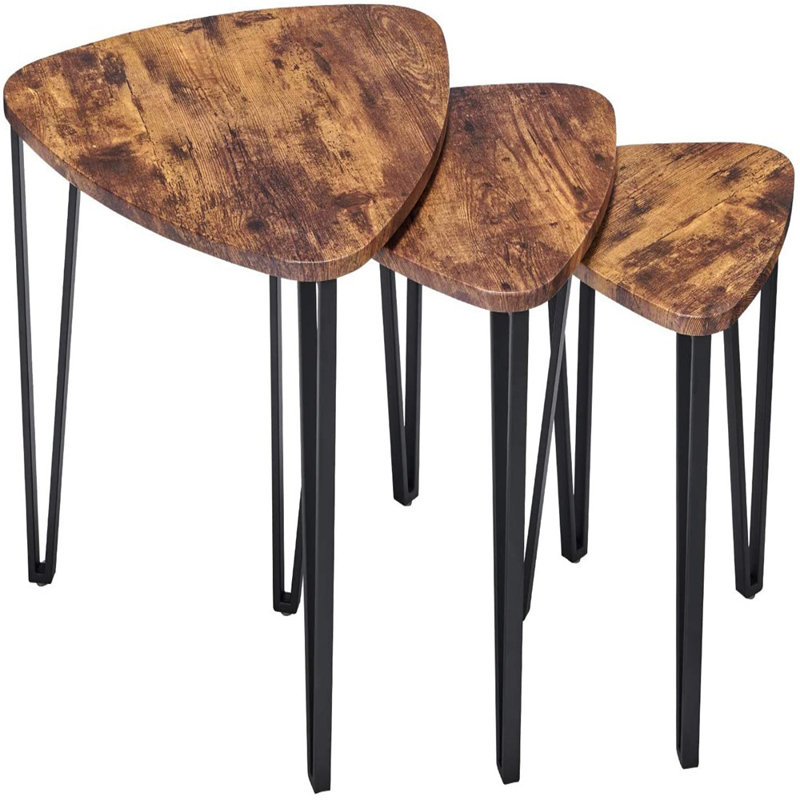 Ensemble de 3 tables basses gigognes industrielles avec tables de bout empilables et tables de chevet rétro pour le bureau à domicile