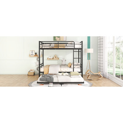 Full Over Bunk Bed With Trundle, Black - Practical Choice For Iron Trundle Full, Modern Look