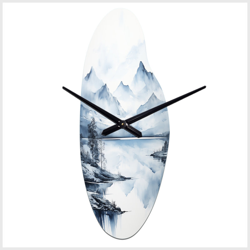 Horloge murale Dowey, gris, bleu, minimalisme, forêt, Moyenne