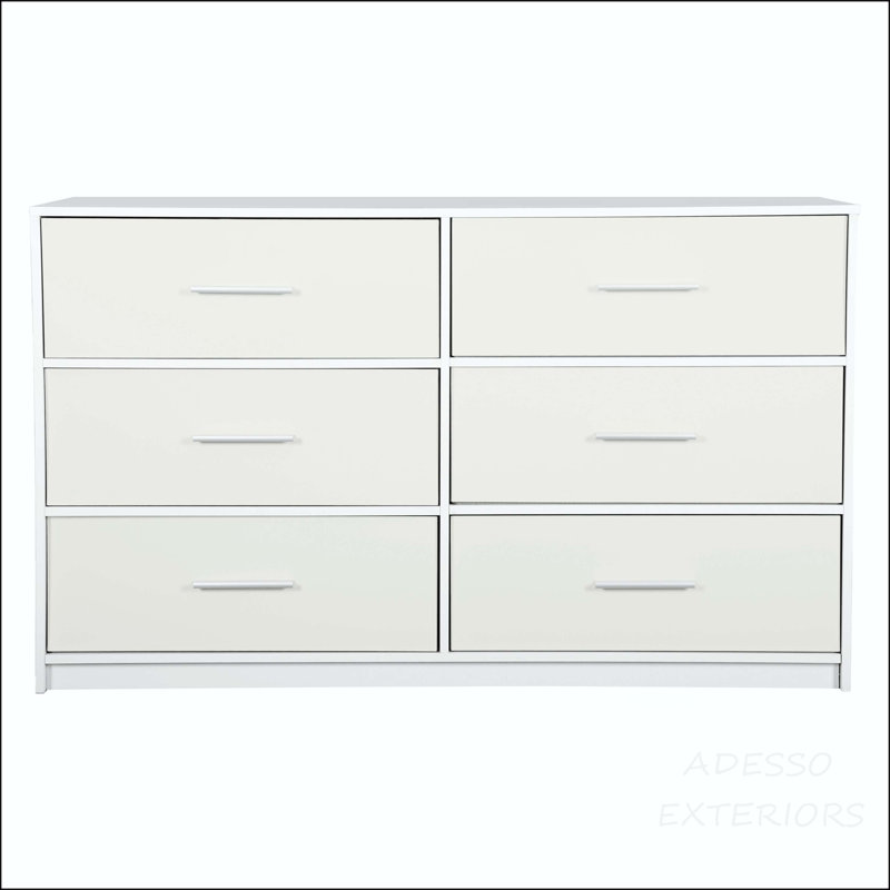 Commode 6 tiroirs avec grands tiroirs en tissu - Structure en panneau de fibres à densité moyenne robuste, Blanc