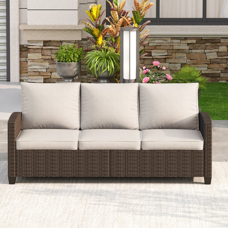 Siarah 71.3'' Wide Outdoor All-weather Wicker Patio Sofa with Cushions, Sand