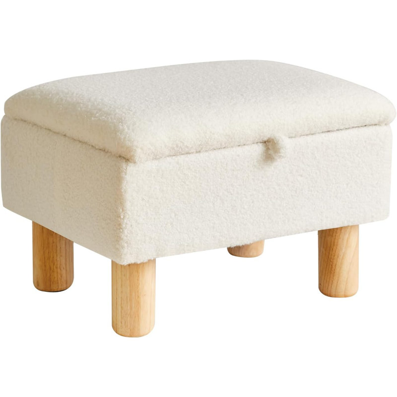 Small Storage Ottoman Footrest Teddy White